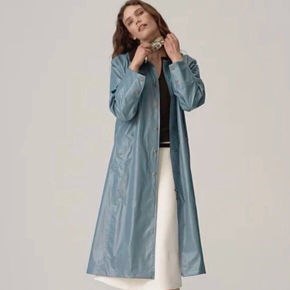 J. Crew Jackets & Blazers - NWT! J. CREW Shiny Long Barn Jacket Sea Blue Color Size XS